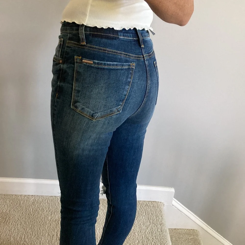 Dark Denim Mid Rise Ankle Skinny Distressed Jeans - Picture 7 of 8